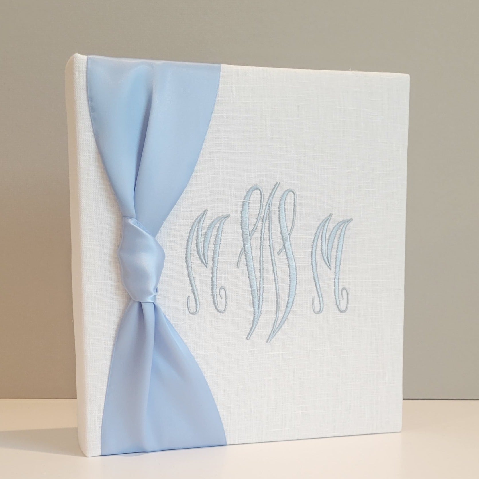 Baby Memory Book - White Linen (w/ SATIN Bow) by AP Creations in Tuscaloosa, paper gift main product photo