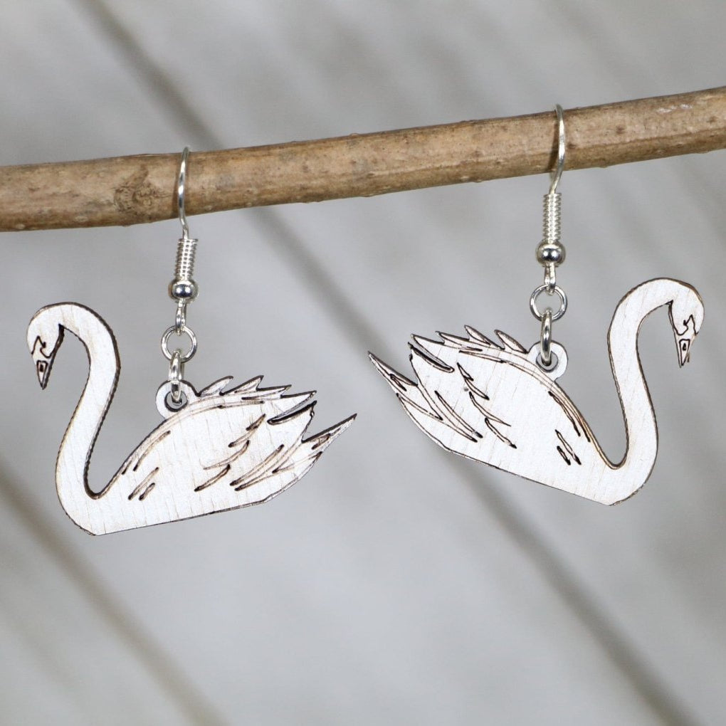 White Swan Wooden Earrings | Elegant Bird Nature Jewelry by Cate's Concepts, LLC, handmade jewelry main product photo