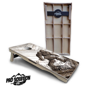 Bigfoot Whitewash Cornhole Boards - Pro Solution Lite Series by Cornhole Solutions, custom cornhole board main product photo