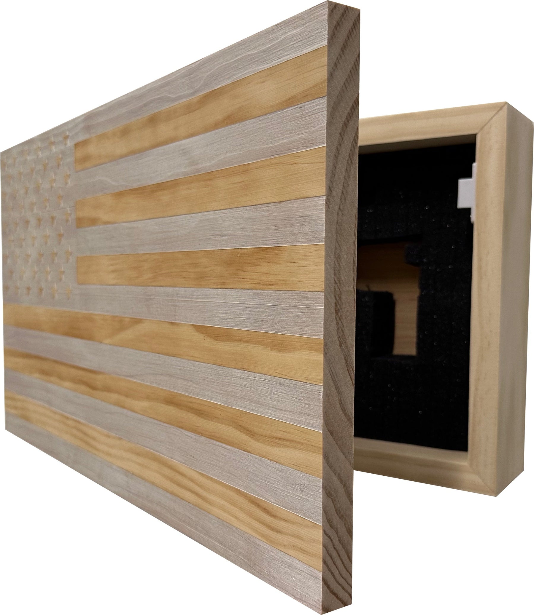 American Flag Decorative & Secure Wall-Mounted Gun Cabinet (Whitewashed) by Bellewood Designs, Southern home decor detail photo 5