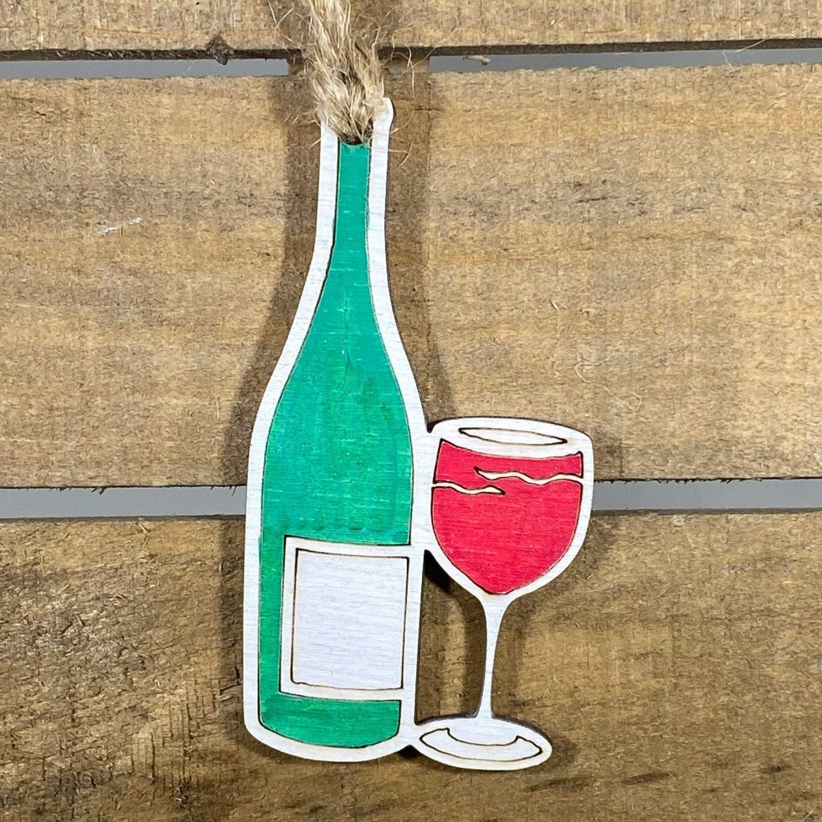 Wine Bottle and Glass Wooden Christmas Ornament | Festive Holiday Decor by Cate's Concepts, LLC, Southern home decor main product photo