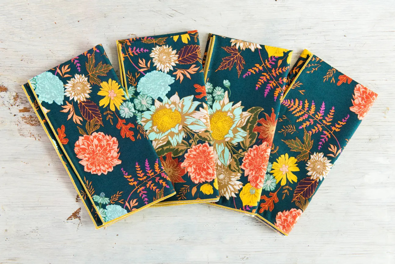 Winter Blue Floral Cloth Napkins, set of four by Dot and Army, table linens main product photo