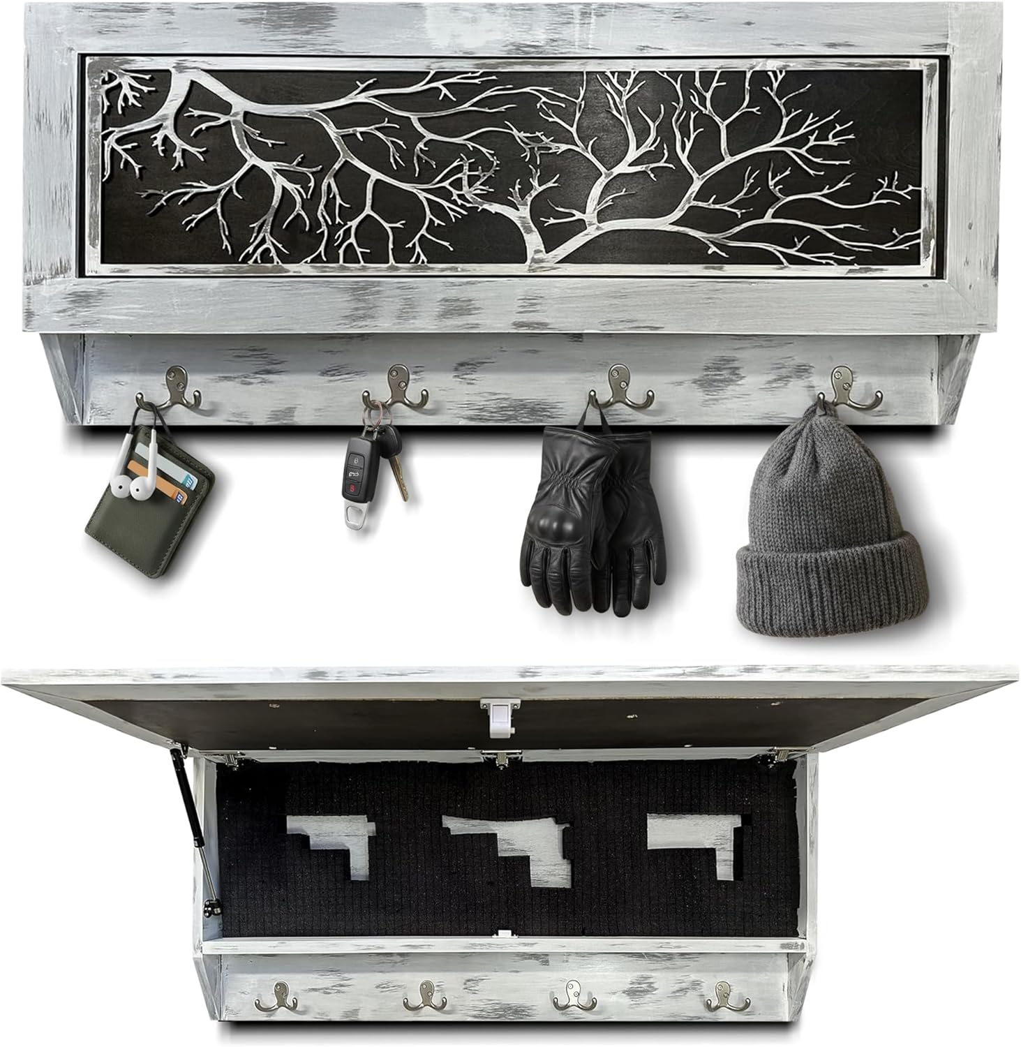 Winter Family Tree Gun Concealment Decor - Handcrafted Wooden Gun Cabinets - Gun Shelf Hidden Storage for Rifles, Shotguns, & Handguns - Quick Access by Bellewood Designs