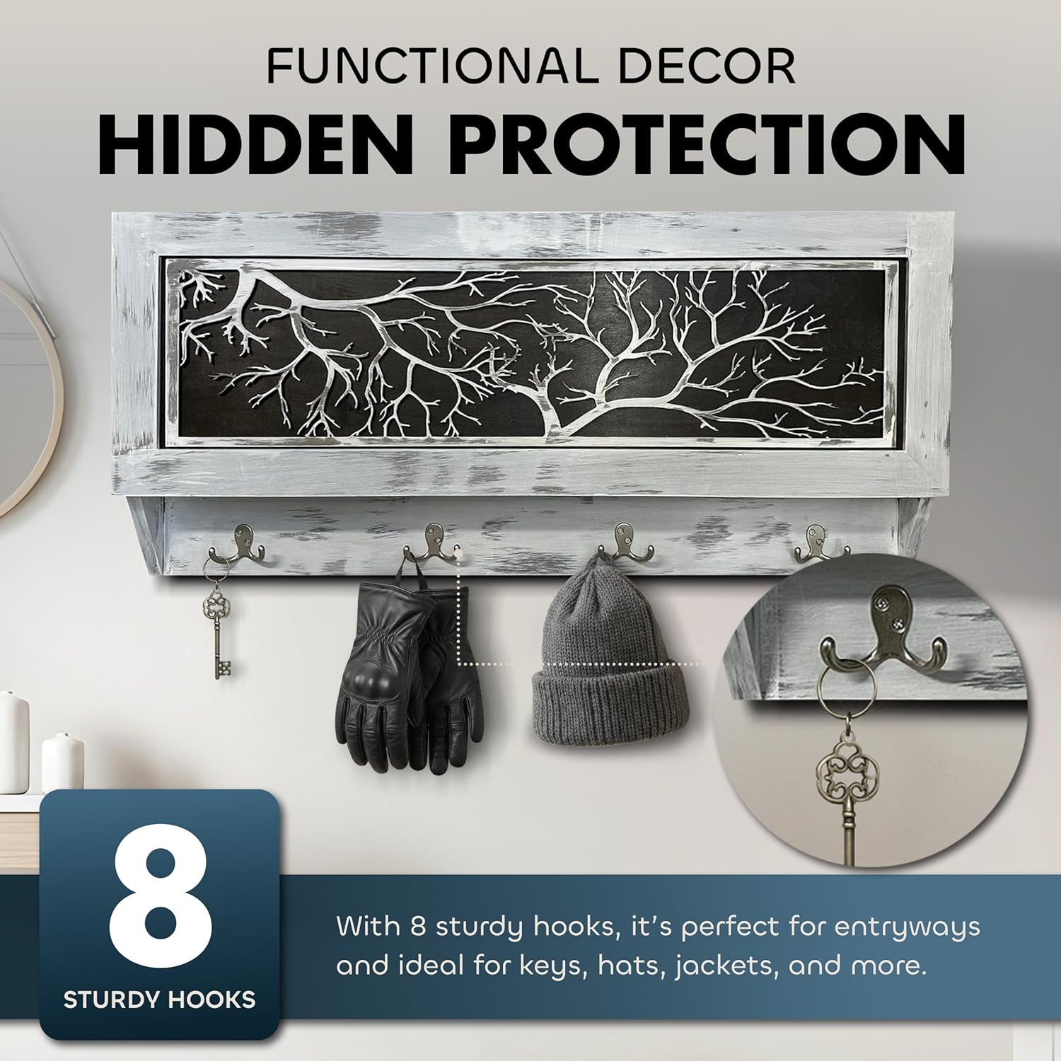 Winter Family Tree Gun Concealment Decor - Handcrafted Wooden Gun Cabinets - Gun Shelf Hidden Storage for Rifles, Shotguns, & Handguns - Quick Access by Bellewood Designs