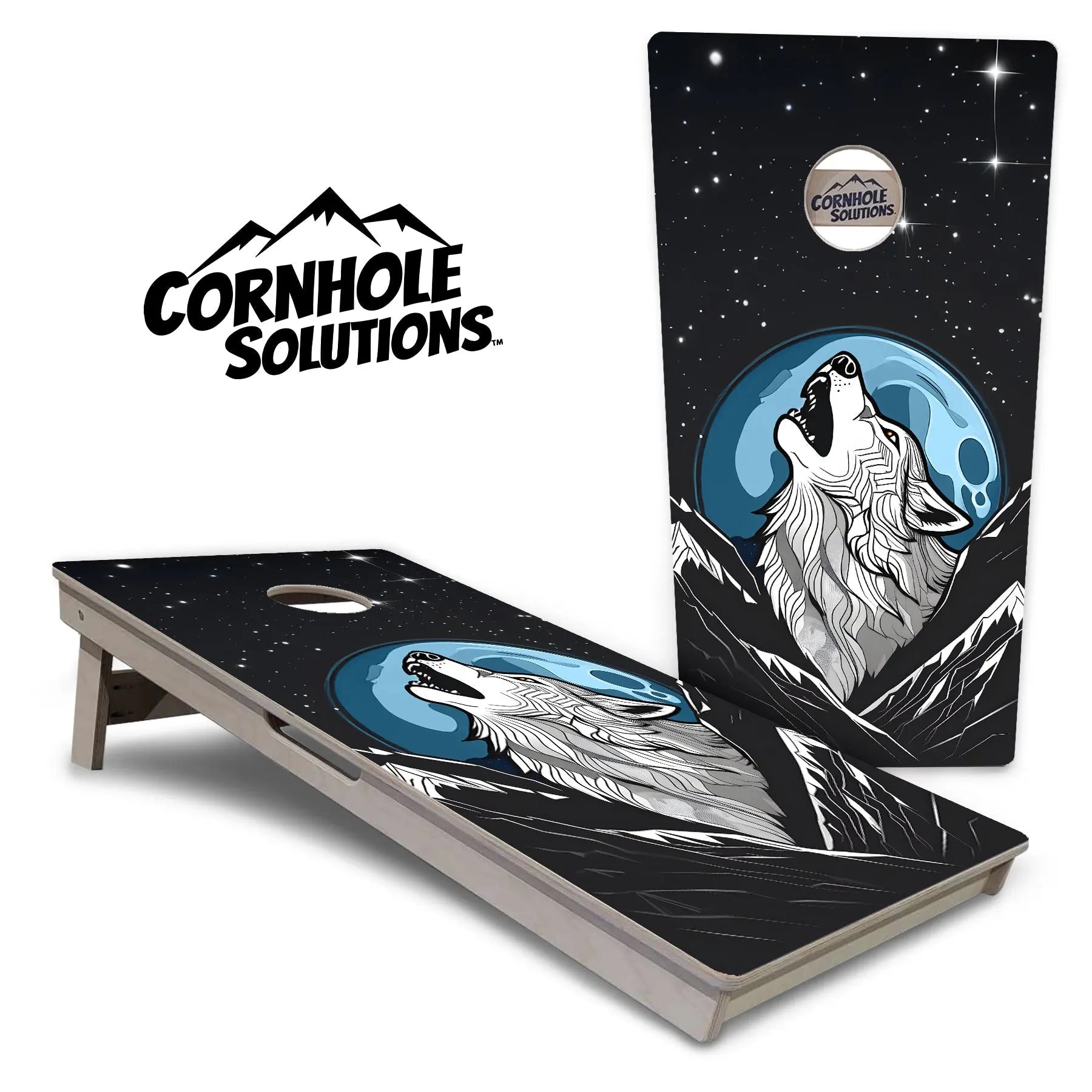 Wolf Howling Cornhole Boards - Professional Tournament Series by Cornhole Solutions, custom cornhole board main product photo
