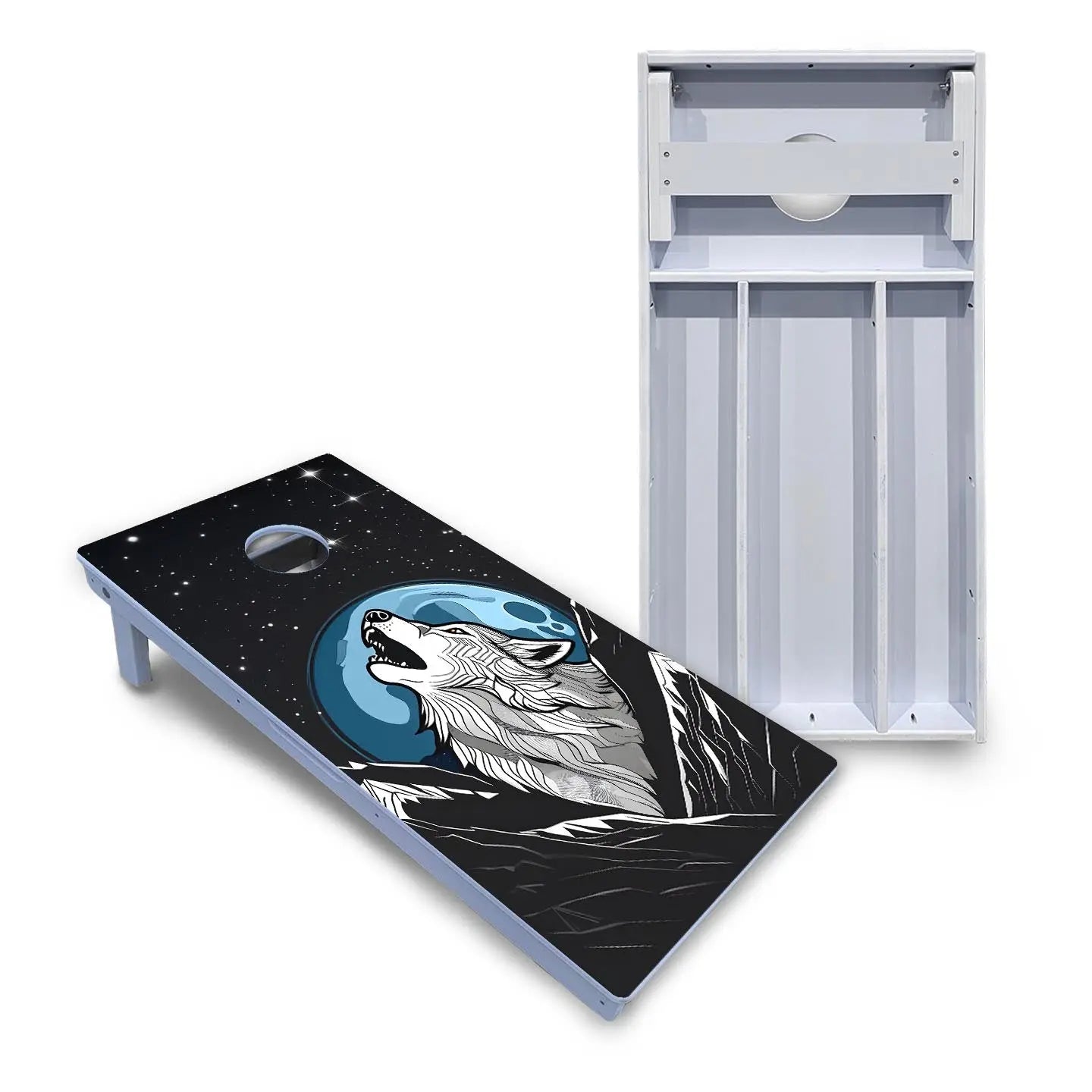 Wolf Howling at Moon Cornhole Boards - All Weather Series by Cornhole Solutions, custom cornhole board main product photo