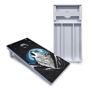 Wolf Howling at Moon Cornhole Boards - All Weather Series by Cornhole Solutions, custom cornhole board main product photo