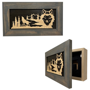 Wall-Mounted Gun Cabinet Wolf Scenery Wall Decoration - Gun Safe To Securely Store Your Gun In Plain Sight by Bellewood Designs, Southern home decor main product photo