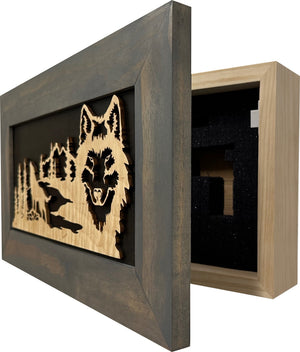 Wall-Mounted Gun Cabinet Wolf Scenery Wall Decoration - Gun Safe To Securely Store Your Gun In Plain Sight by Bellewood Designs, Southern home decor detail photo 4