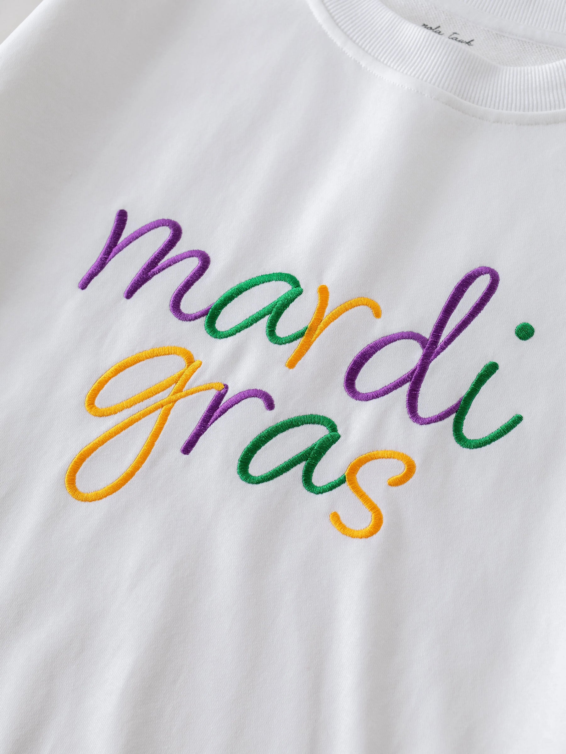 Women's Mardi Gras Sweatshirt With Side Bow by Nola Tawk, Southern lifestyle apparel detail photo 3
