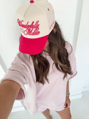 Wonderfully Made - Hot Pink Vintage Trucker Hat by KenzKustomz, Southern lifestyle apparel detail photo 4