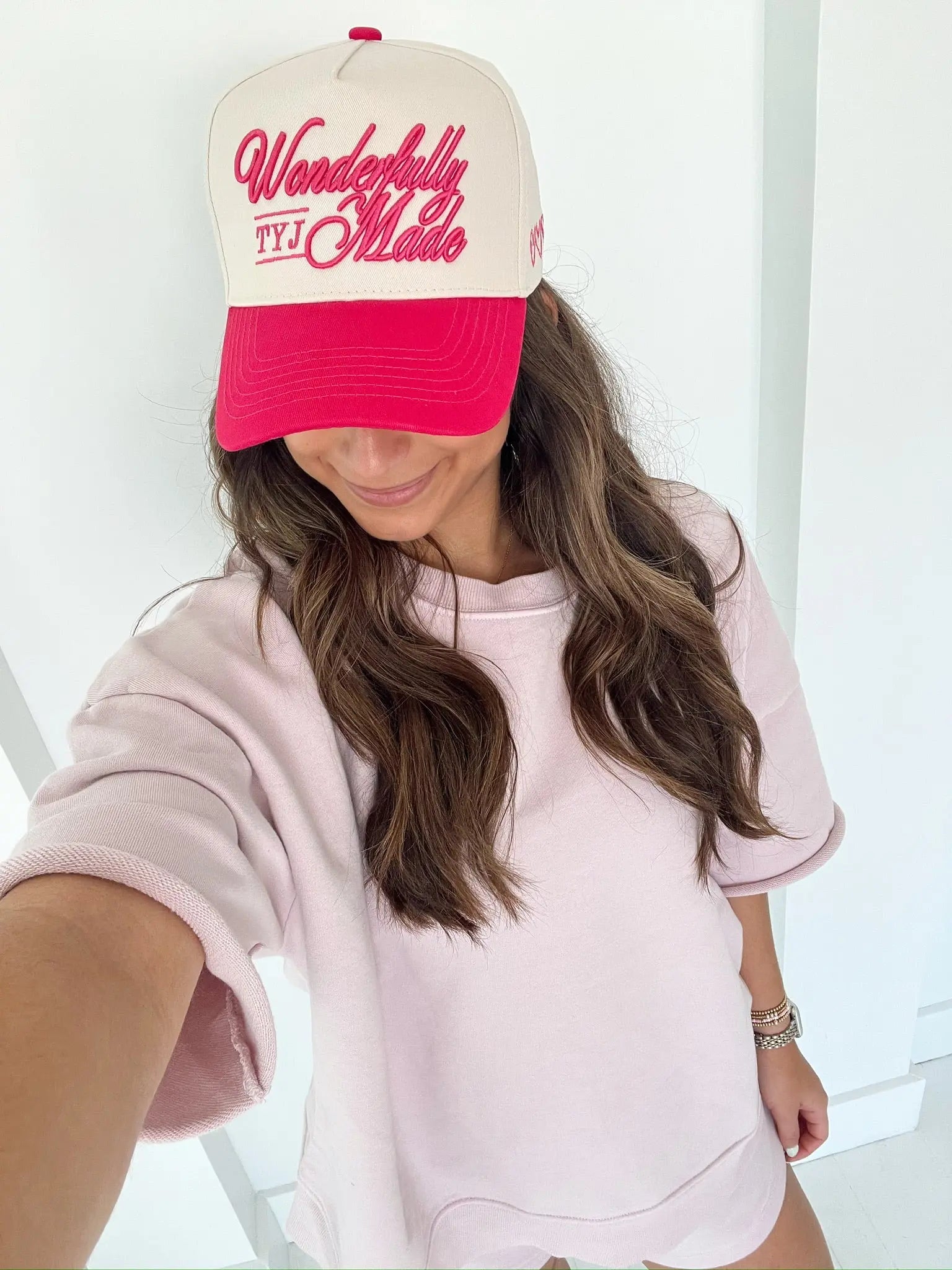 Wonderfully Made - Hot Pink Vintage Trucker Hat by KenzKustomz, Southern lifestyle apparel detail photo 15