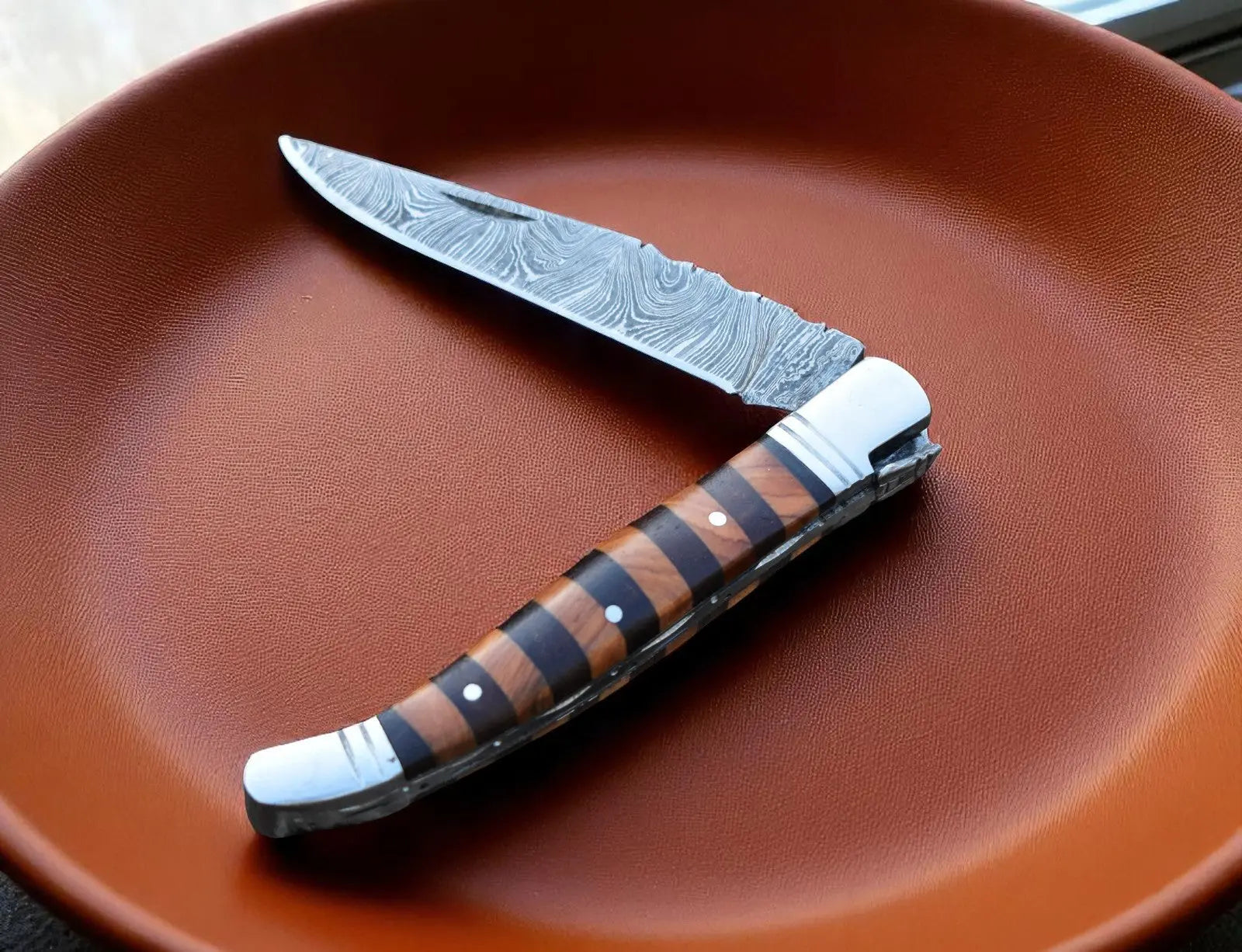 Wood Handle Folding Knife – Damascus Blade by Damascus Knife Store, Damascus knife main product photo