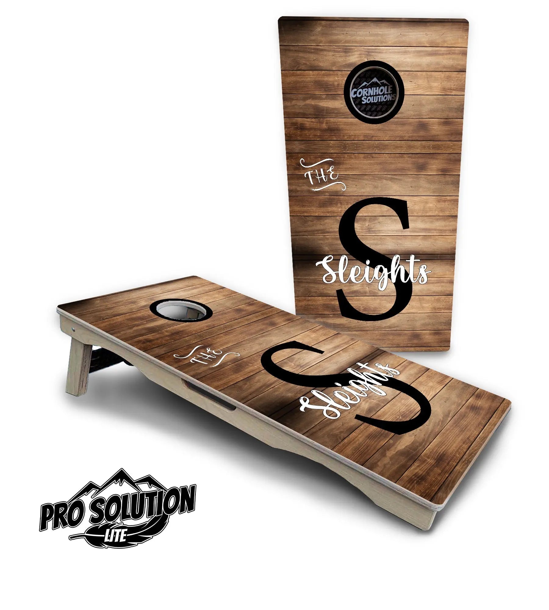 Wood Slat Letter Name Cornhole Boards - Pro Solution Lite Series by Cornhole Solutions, custom cornhole board main product photo