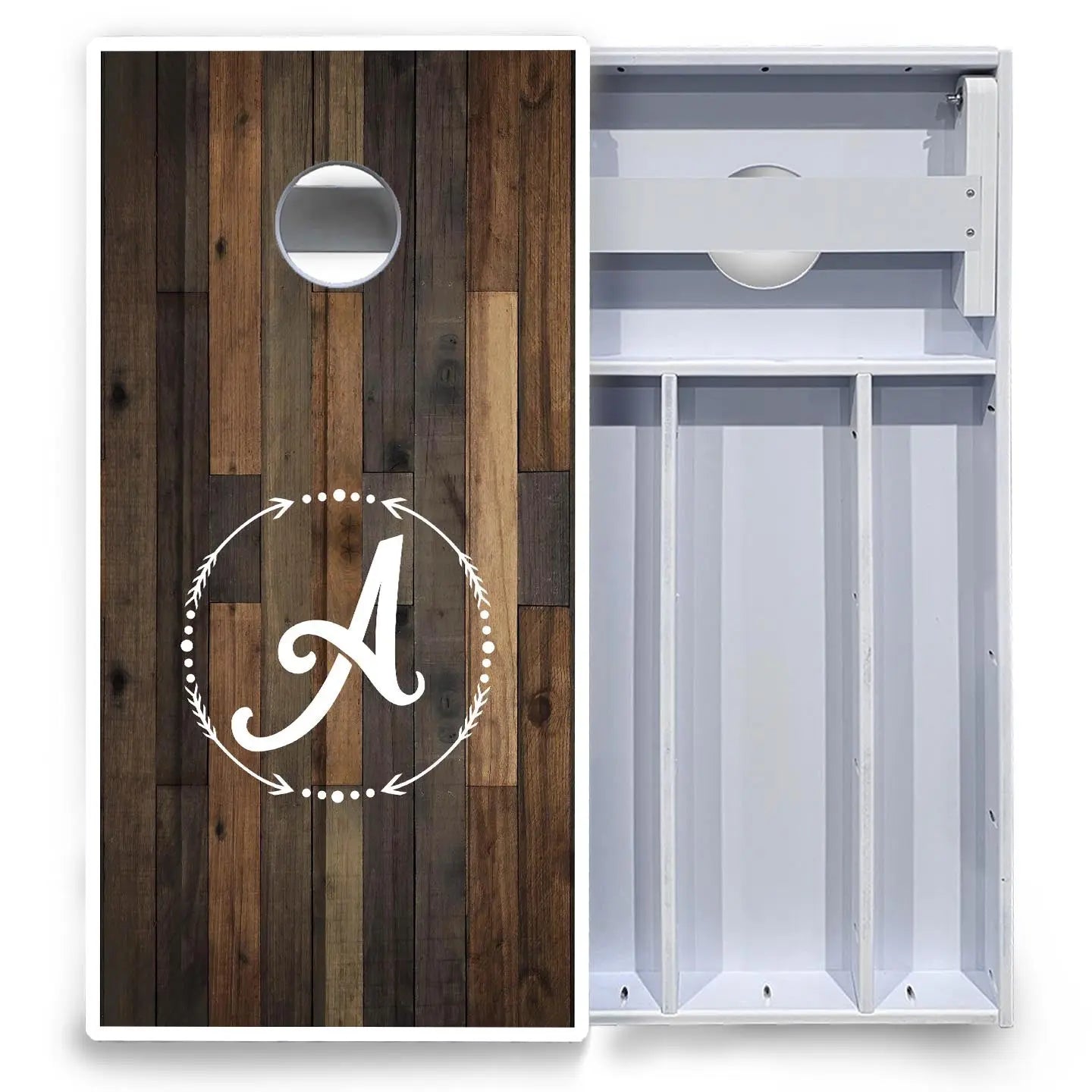 Wood Wreath Letter Cornhole Boards - All Weather Series by Cornhole Solutions, custom cornhole board detail photo 3