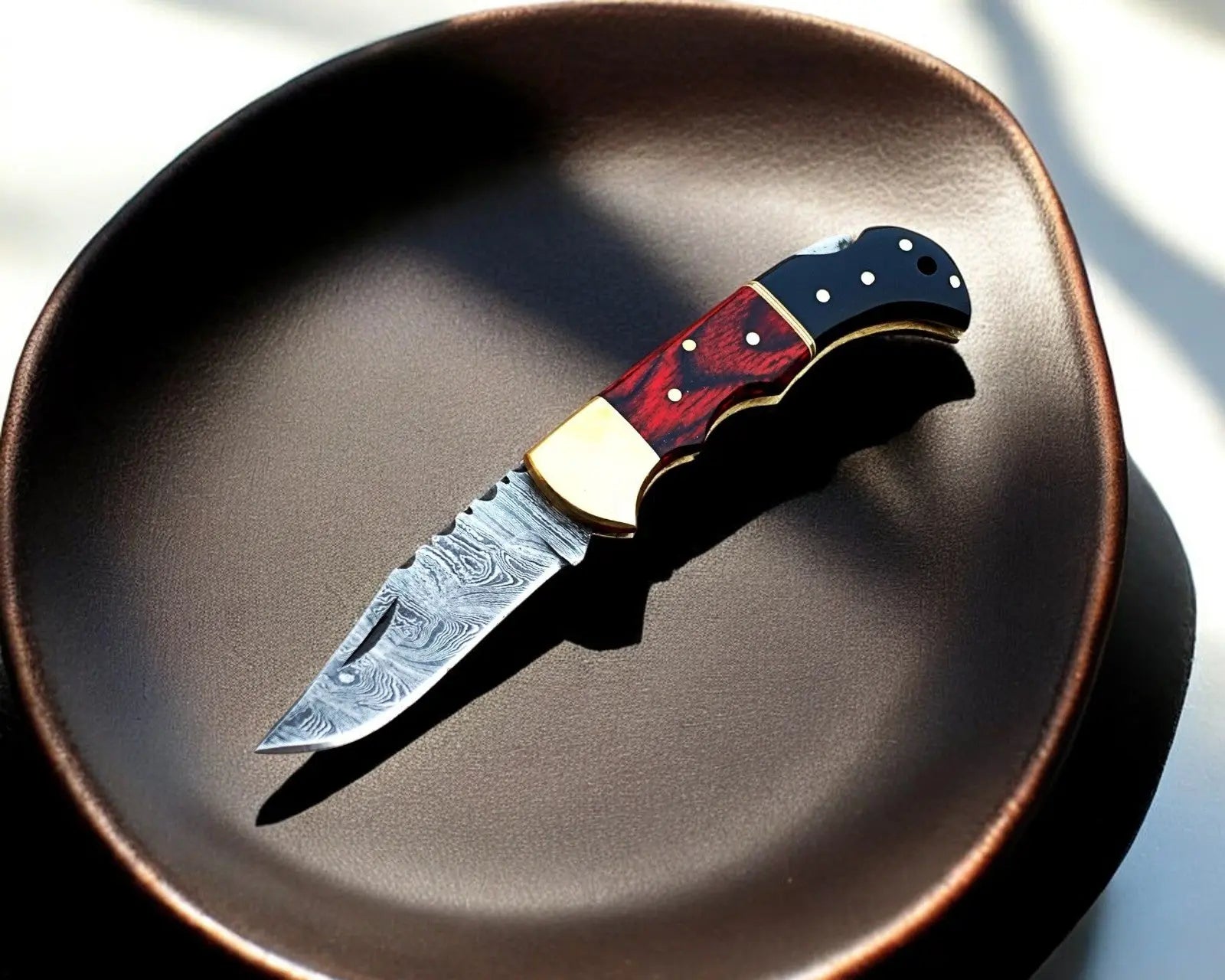 Wood handle folding Knife | Damascus Blade by Damascus Knife Store, Damascus knife main product photo