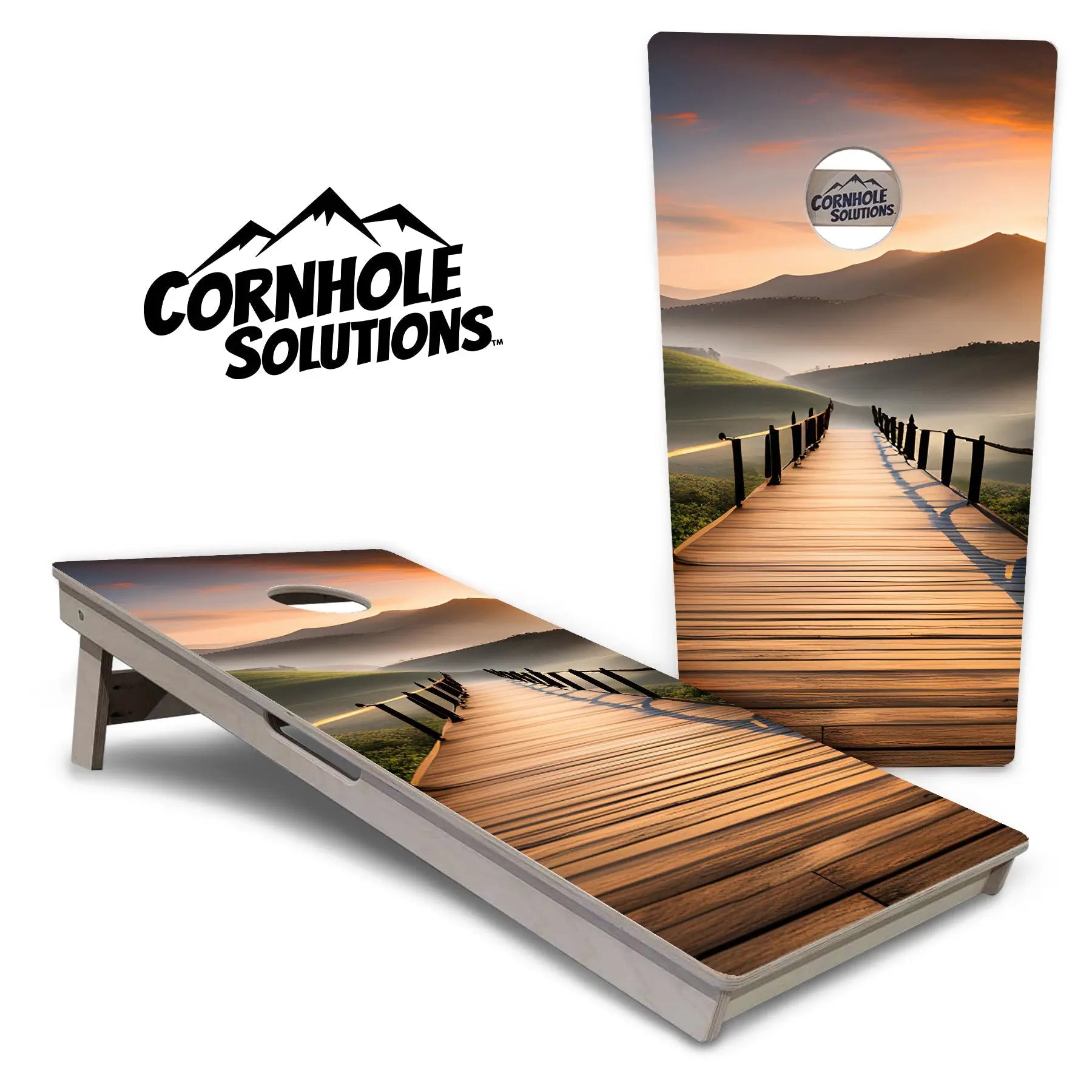 Wooden Bridge Cornhole Boards - Professional Tournament Series by Cornhole Solutions, custom cornhole board main product photo