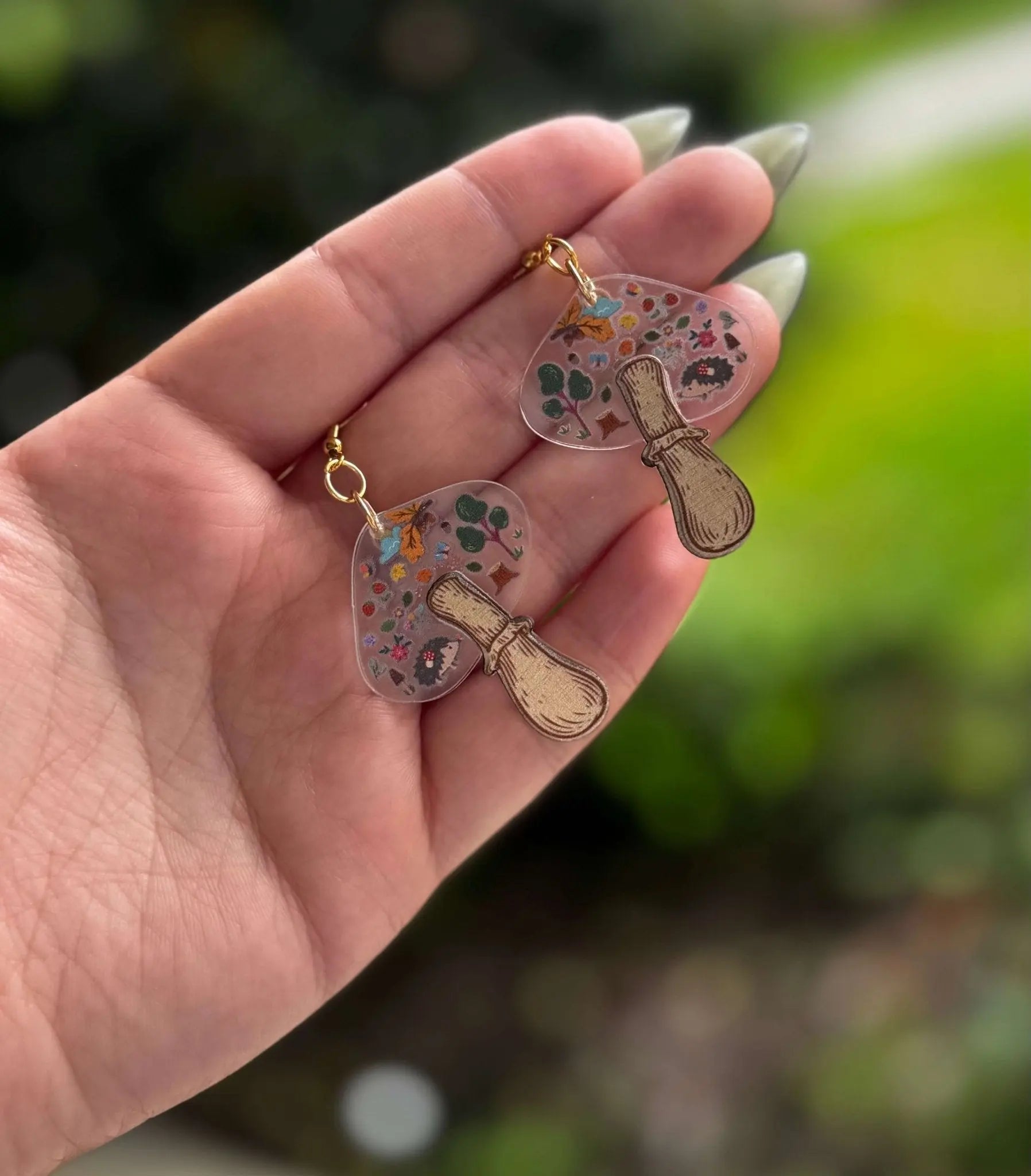 Wooden Toadstool Earrings | Cottagecore Mushroom Jewelry Gift by Mushroom Lady Co, handmade jewelry main product photo