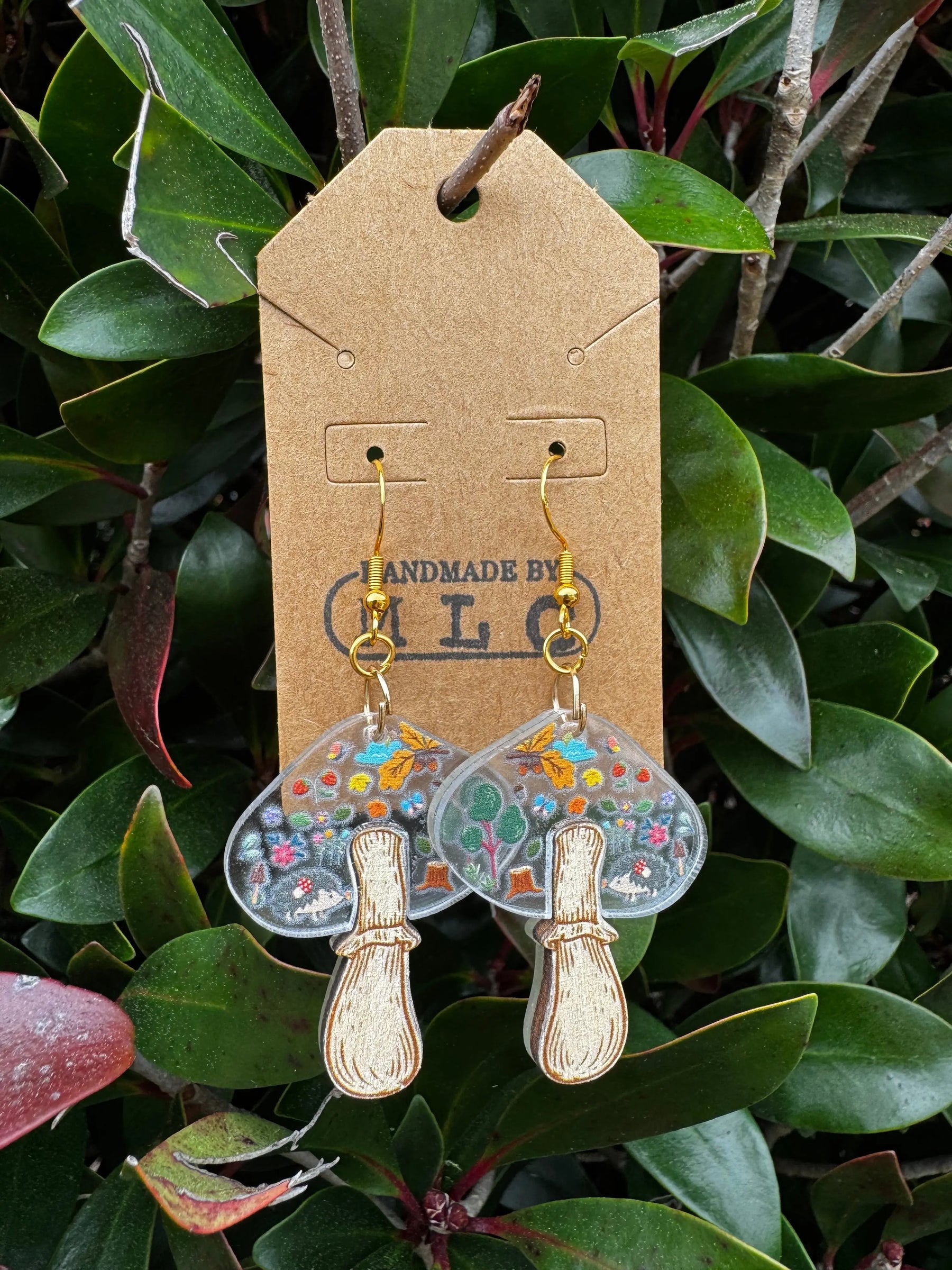 Wooden Toadstool Earrings | Cottagecore Mushroom Jewelry Gift by Mushroom Lady Co, handmade jewelry detail photo 2