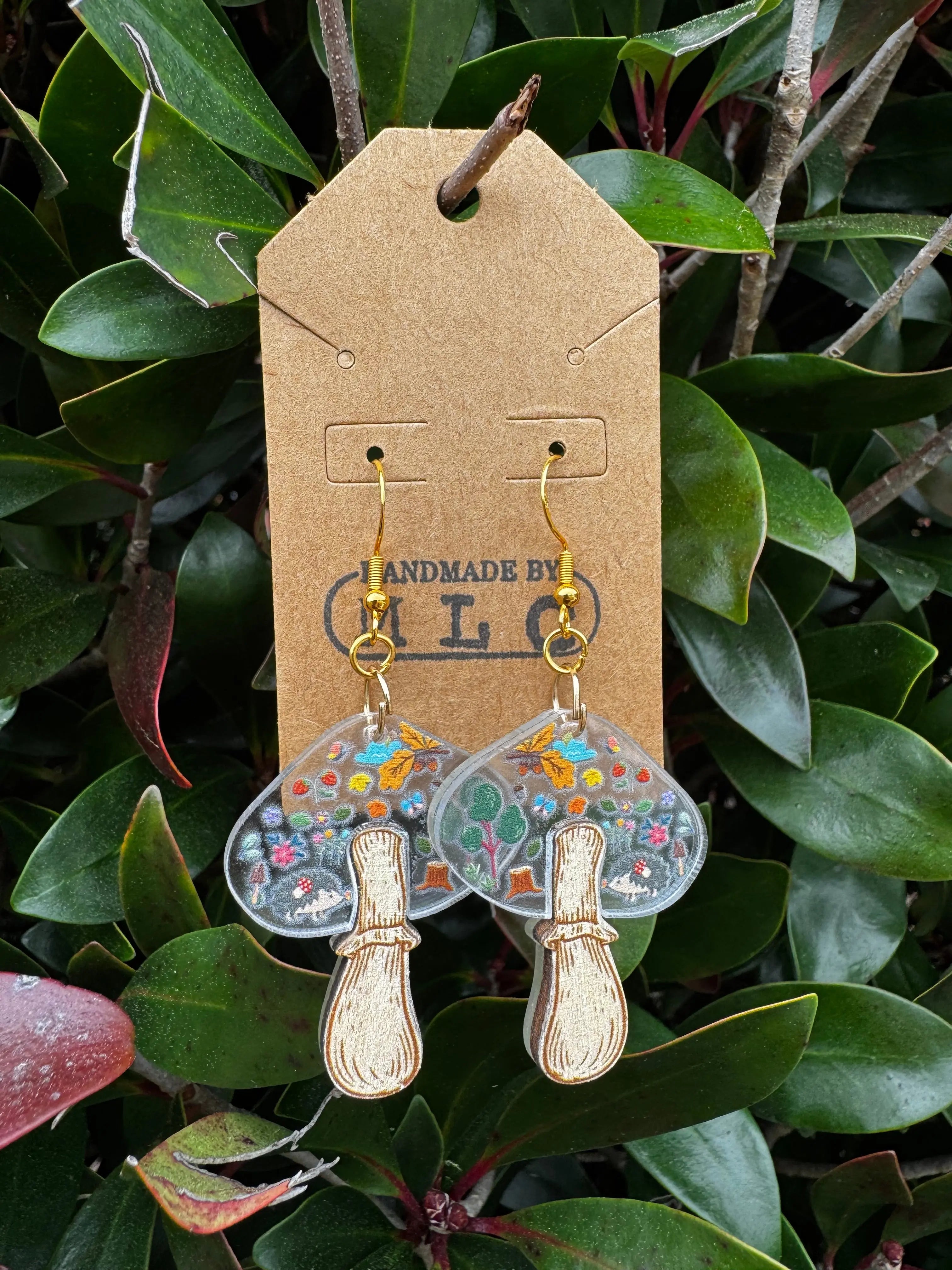 Wooden Toadstool Earrings | Cottagecore Mushroom Jewelry Gift by Mushroom Lady Co, handmade jewelry detail photo 2