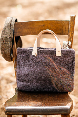 Gray and Natural Tan Classic Carryall handmade wool bag by Comfy Bear Home product image 2