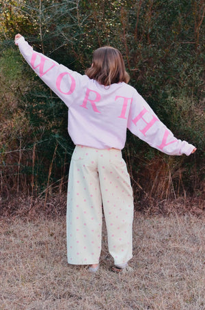 Worthy Light Pink Sweatshirt by Southern Bliss Company, Southern lifestyle apparel detail photo 9