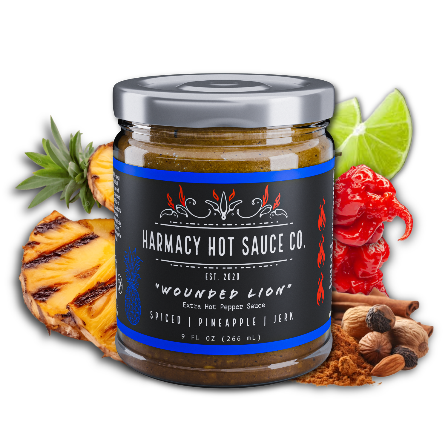Wounded Lion - Extra Hot Pineapple Jerk (9oz) by Harmacy Hot Sauce Co.