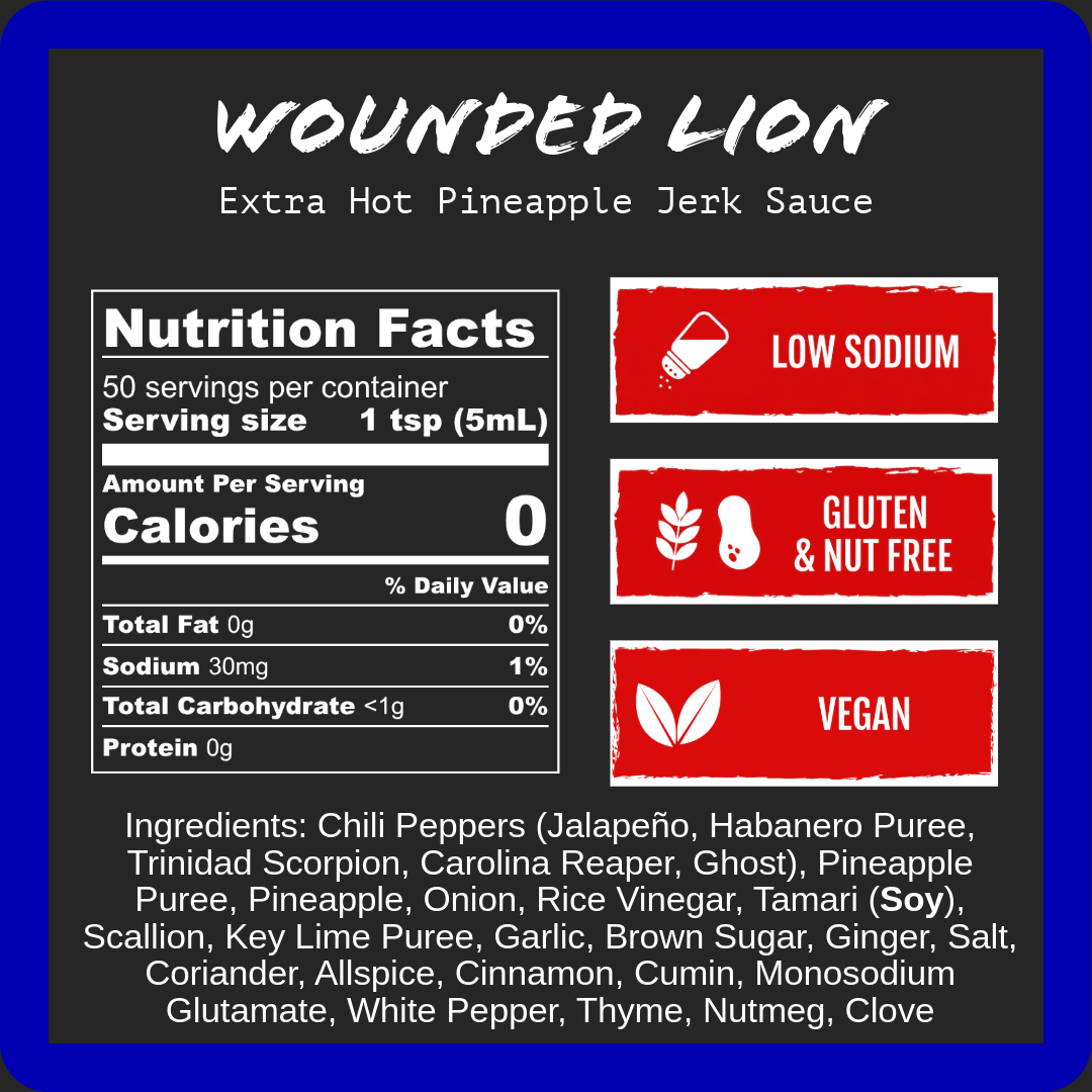Wounded Lion - Extra Hot Pineapple Jerk (9oz) nutrition facts