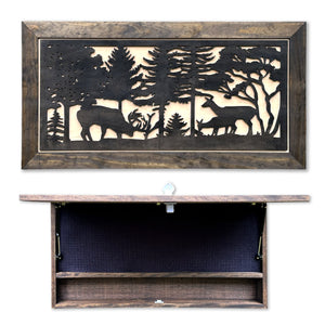 Deer Scene Gun Concealment Decor - Handcrafted Wooden Gun Cabinets - Gun Shelf Hidden Storage for Rifles, Shotguns, & Handguns - Quick Access Hidden W by Bellewood Designs