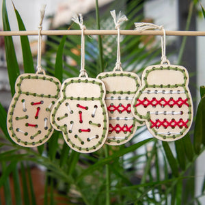 Yarn Christmas Mitten Ornaments Embroidery Kit by Still Magnolia, Southern home decor main product photo
