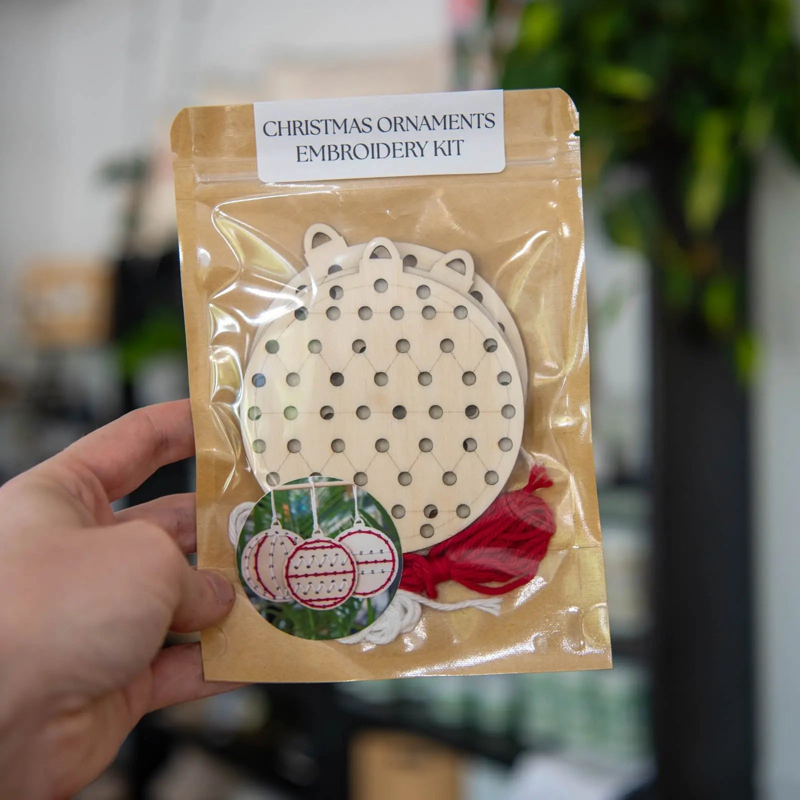 Yarn Christmas Ornament Embroidery Kit by Still Magnolia, Southern home decor detail photo 2