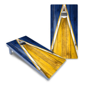 Yellow/Blue Triangle Cornhole Boards - All Weather Series by Cornhole Solutions, custom cornhole board detail photo 2