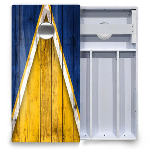 Yellow/Blue Triangle Cornhole Boards - All Weather Series by Cornhole Solutions, custom cornhole board detail photo 3
