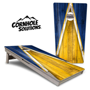 Yellow/Blue Triangle Cornhole Boards - Professional Tournament Series by Cornhole Solutions, custom cornhole board main product photo