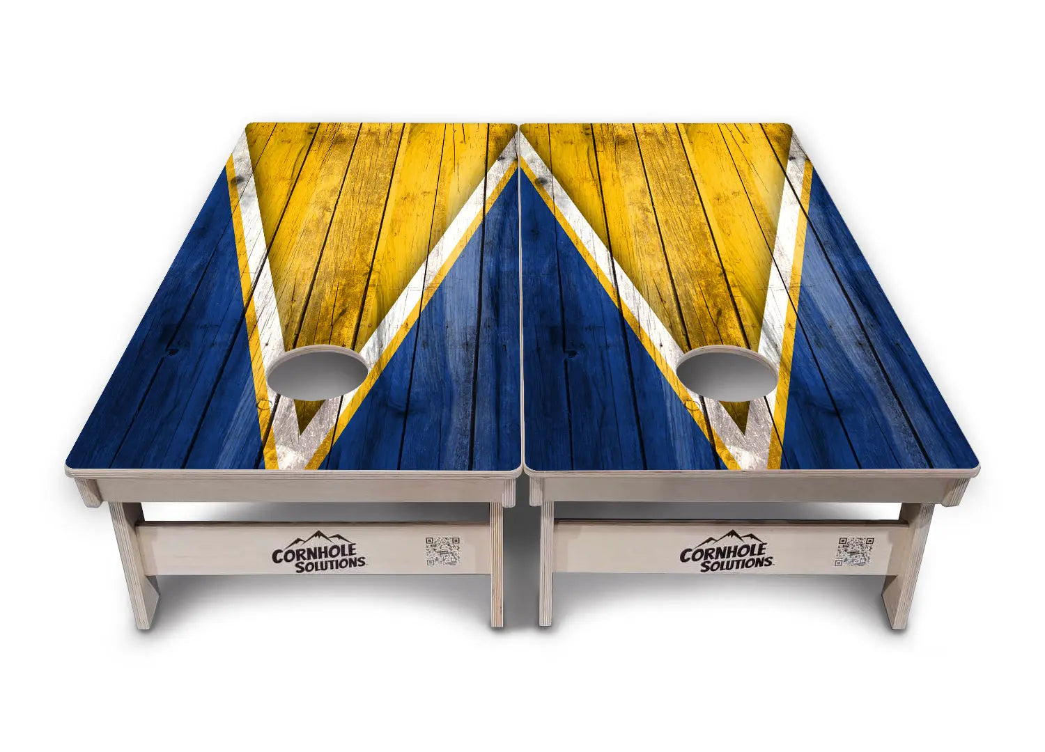 Yellow/Blue Triangle Cornhole Boards - Professional Tournament Series by Cornhole Solutions, custom cornhole board detail photo 2