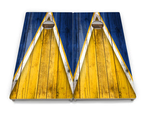 Yellow/Blue Triangle Cornhole Boards - Professional Tournament Series by Cornhole Solutions, custom cornhole board detail photo 3