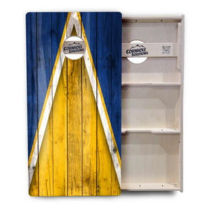 Yellow/Blue Triangle Cornhole Boards - Professional Tournament Series by Cornhole Solutions, custom cornhole board detail photo 4