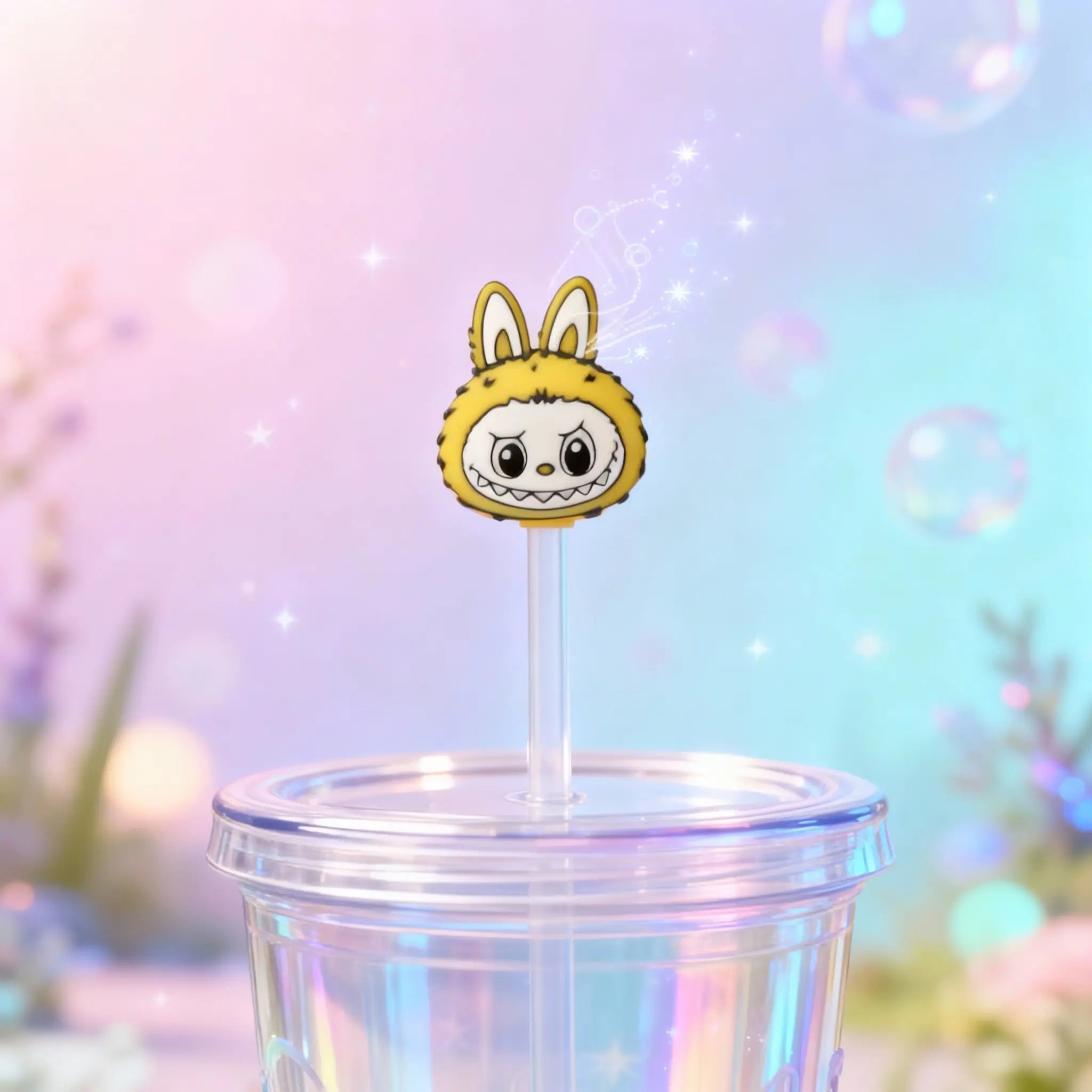 Yellow Labubu Monster Straw Topper – 3D Printed by The Tween Space, paper gift main product photo