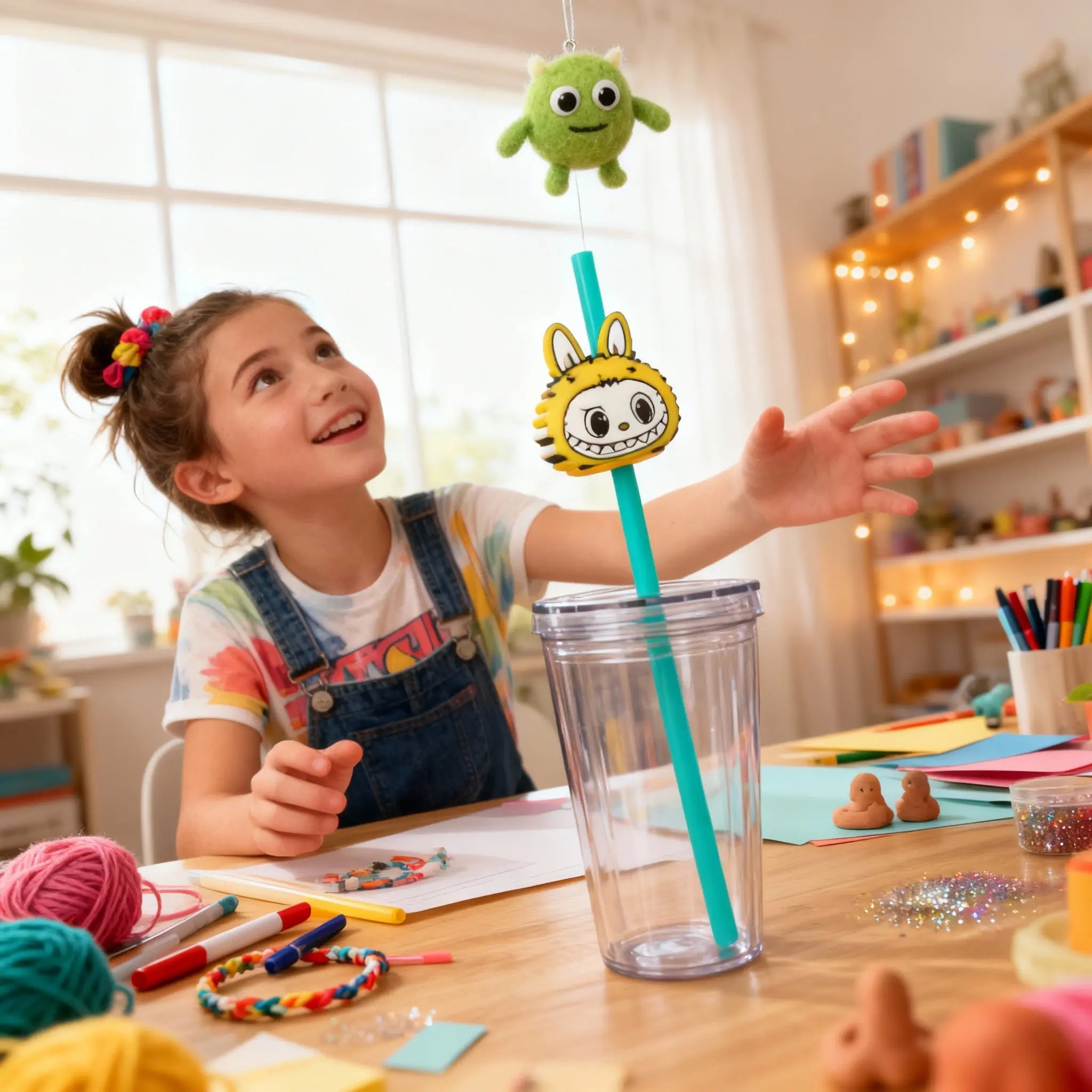 Yellow Labubu Monster Straw Topper – 3D Printed by The Tween Space, paper gift detail photo 4
