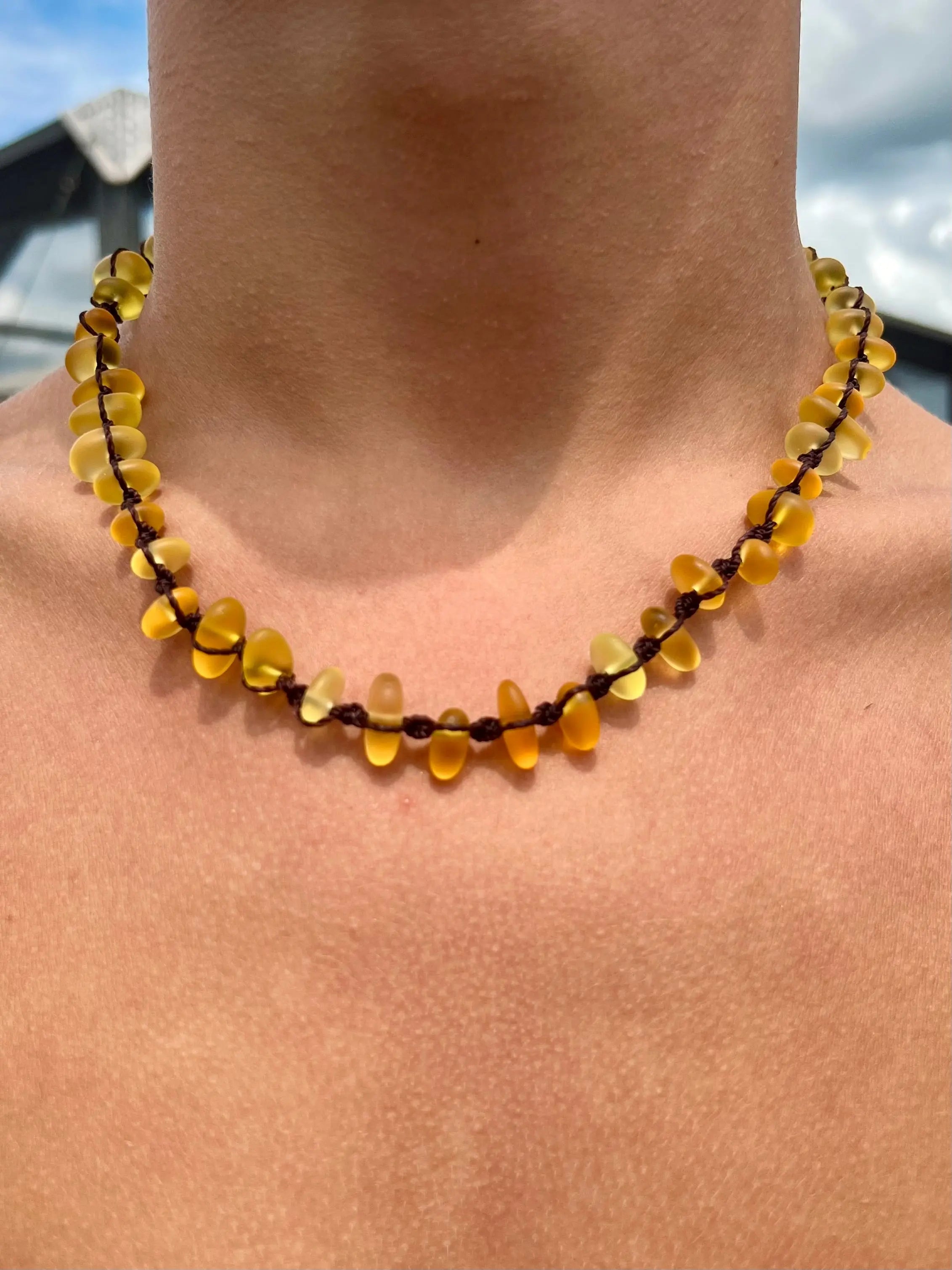 Yellow Sea Glass Necklace by HALT, handmade jewelry main product photo