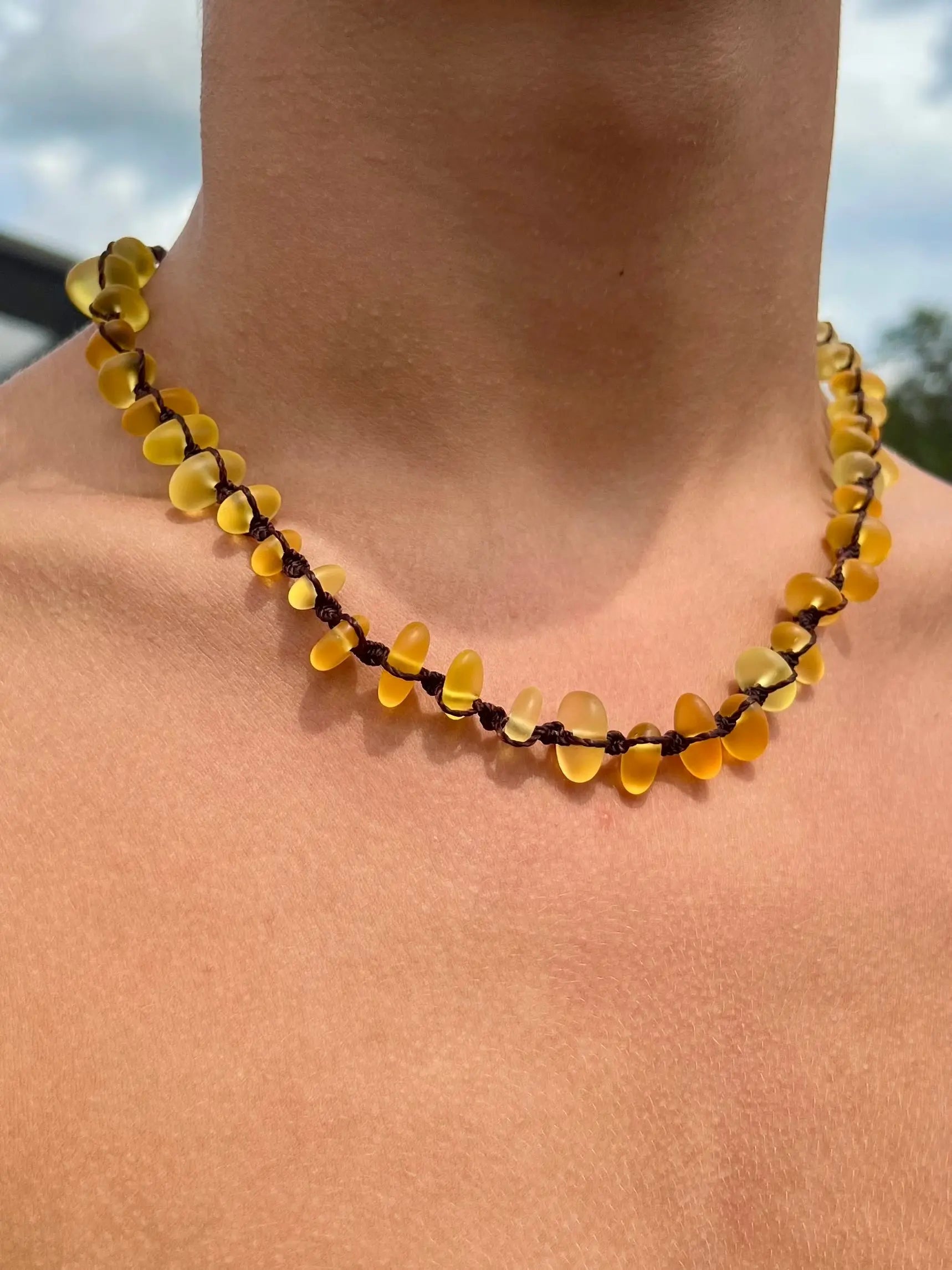 Yellow Sea Glass Necklace by HALT, handmade jewelry detail photo 3