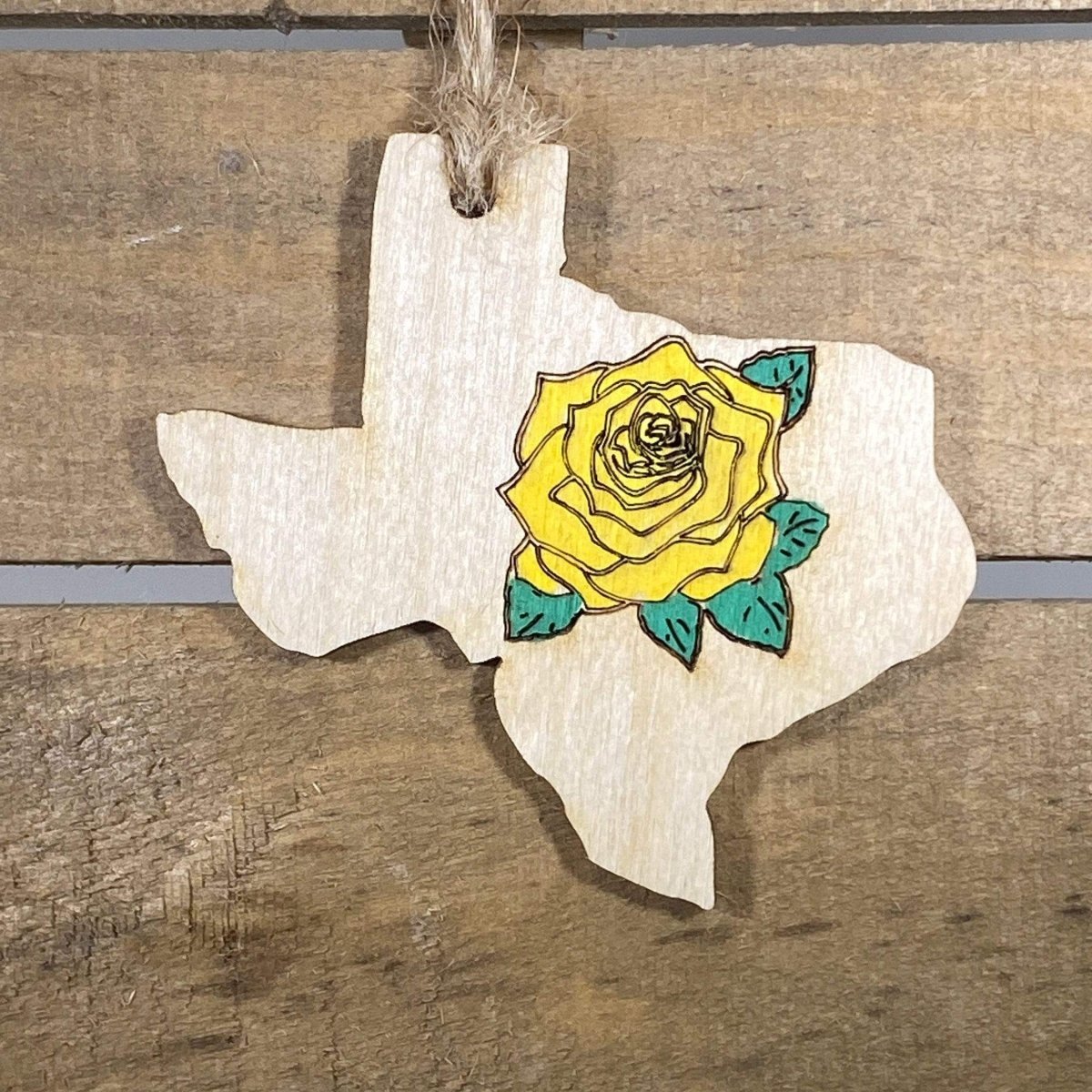 Yellow Rose of Texas Wooden Christmas Ornament | State Flower Decor by Cate's Concepts, LLC, Southern home decor main product photo