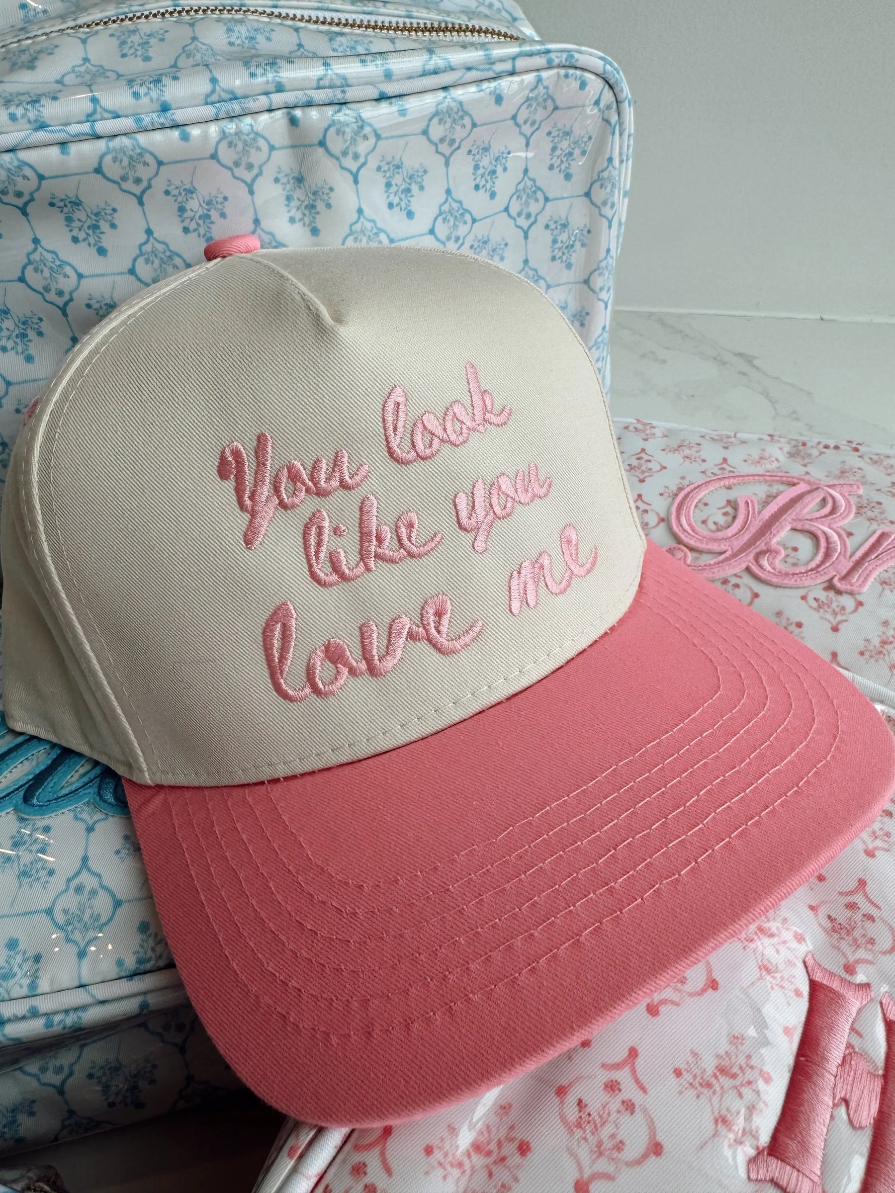 You Look Like You Love Me - Pink Vintage Trucker Hat by KenzKustomz, Southern lifestyle apparel detail photo 10