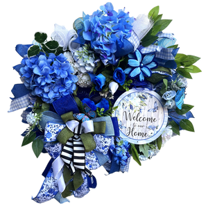 Blue Hydrangea Welcome Wreath | Front Door Decor by Bouge Creations, view 11