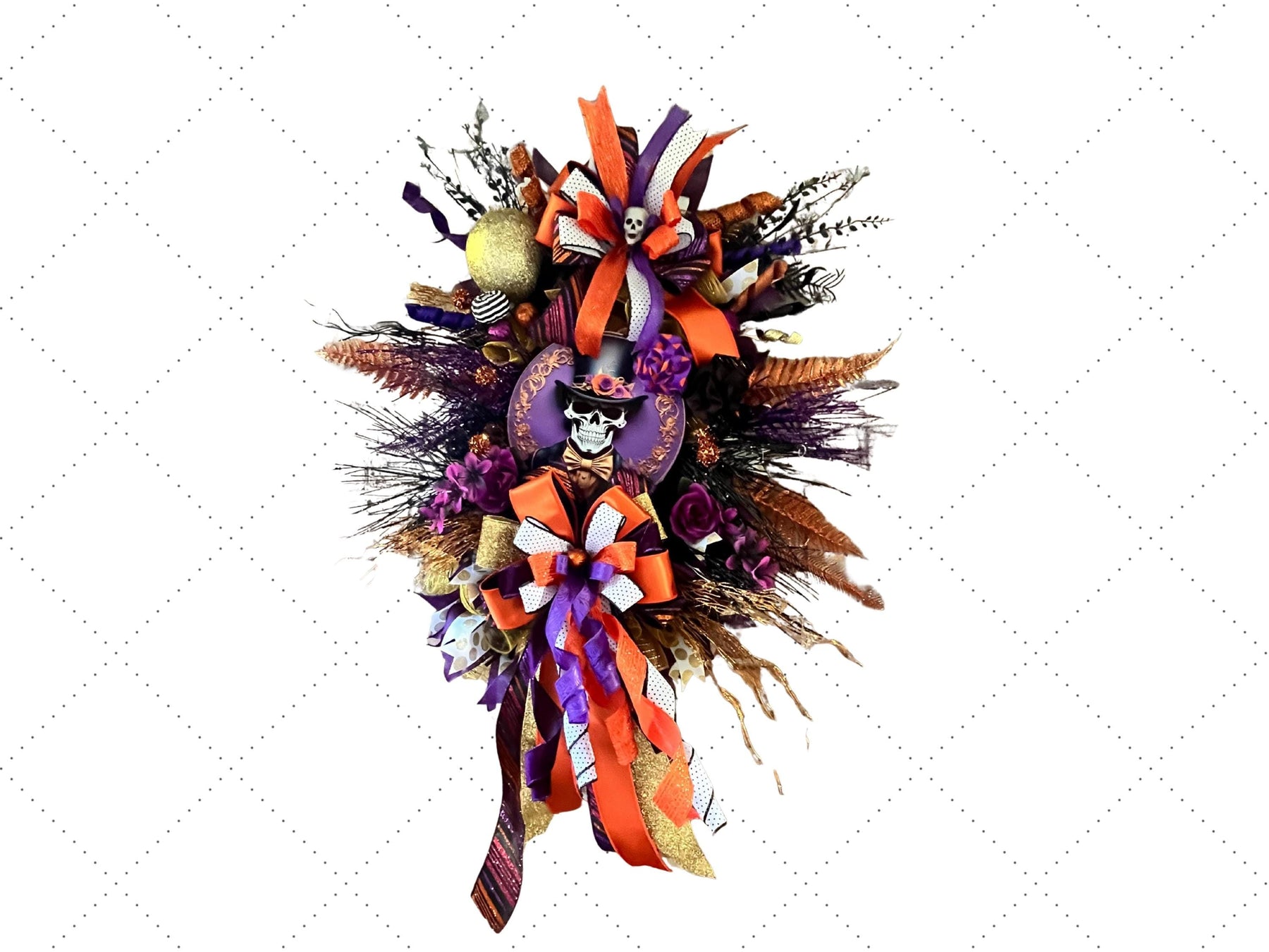 Mr. Skelly Halloween Wreath | Orange, Black & Purple handmade by Bouge Creations