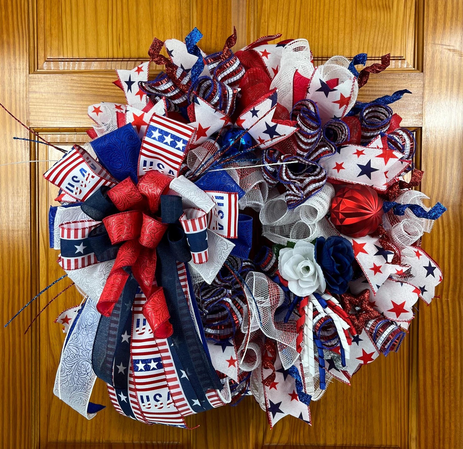 Patriotic 4th of July Wreath | Stars & Stripes Door Decor by Bouge Creations, view 4