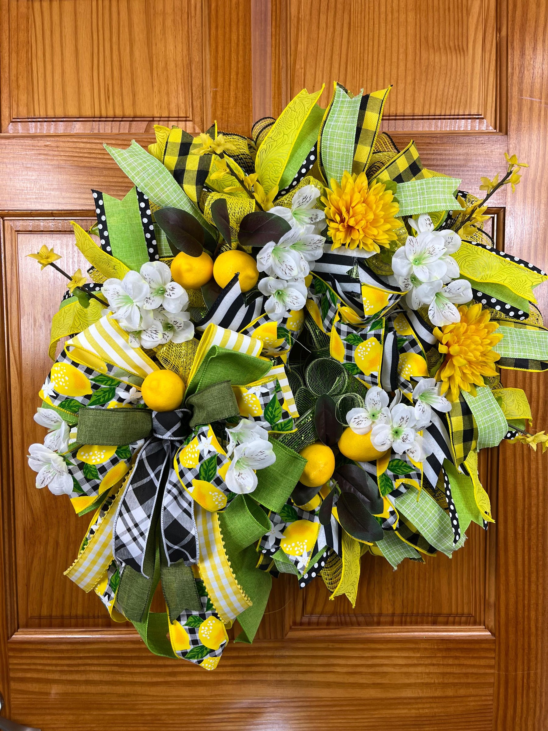 Lemon Front Door Wreath | Farmhouse Gingham Decor by Bouge Creations, view 9
