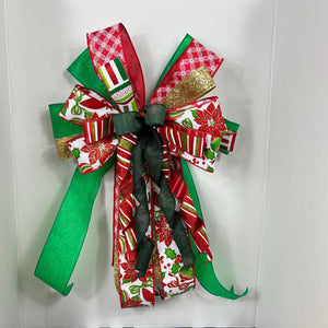 Christmas Poinsettia Bow | Red, Green & Gold Tree Topper by Bouge Creations, view 4