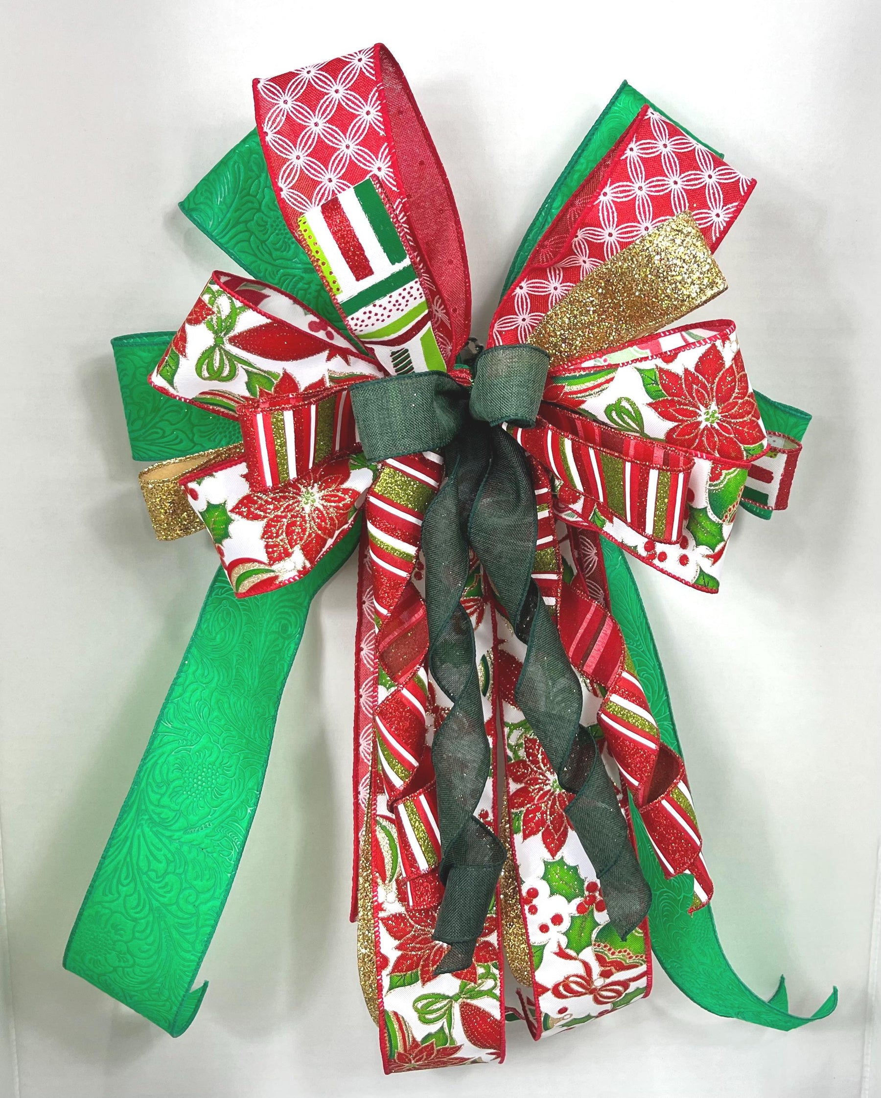 Christmas Holly Bow | Red & Green Wreath Decor by Bouge Creations, view 7