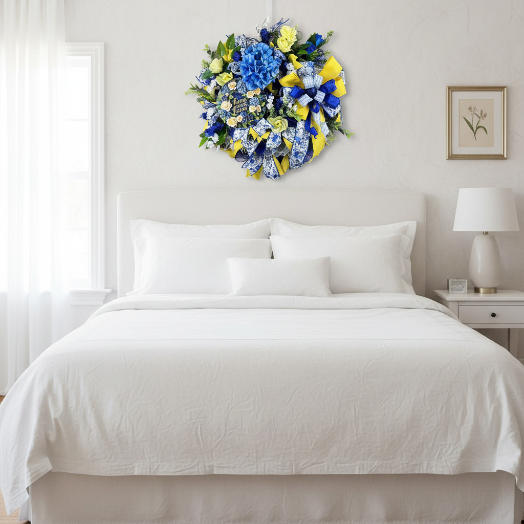 Everyday Wreath| Blue & Yellow Floral Wreath | Spring Summer Door Décor by Bouge Creations